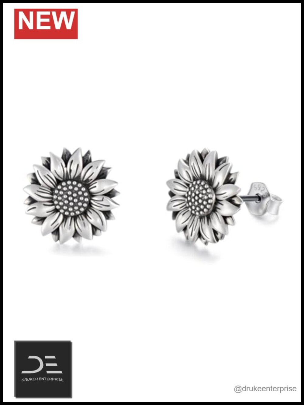 925 Sterling Silver Sunflower Crystal Stud Earrings Two Tone Gift for Women Mom
